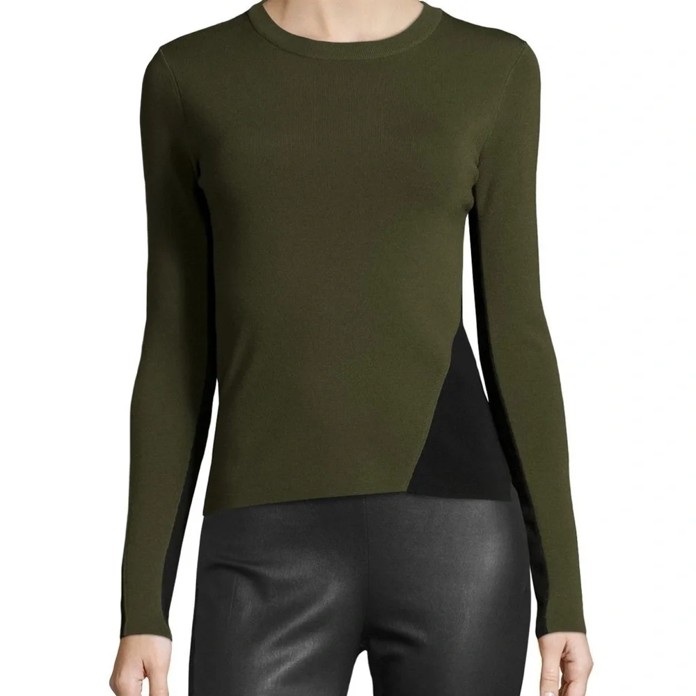 Rag & Bone Cecilee Colorblock Crewneck Ponte Top, Army